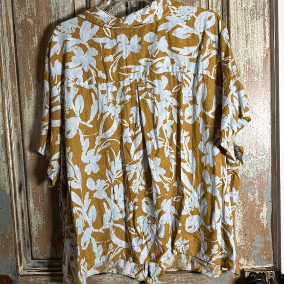 Ava&Viv Womens Yellow T-Shirt Floral Button Collared Short Sleeve Size 3X - Picture 6 of 7